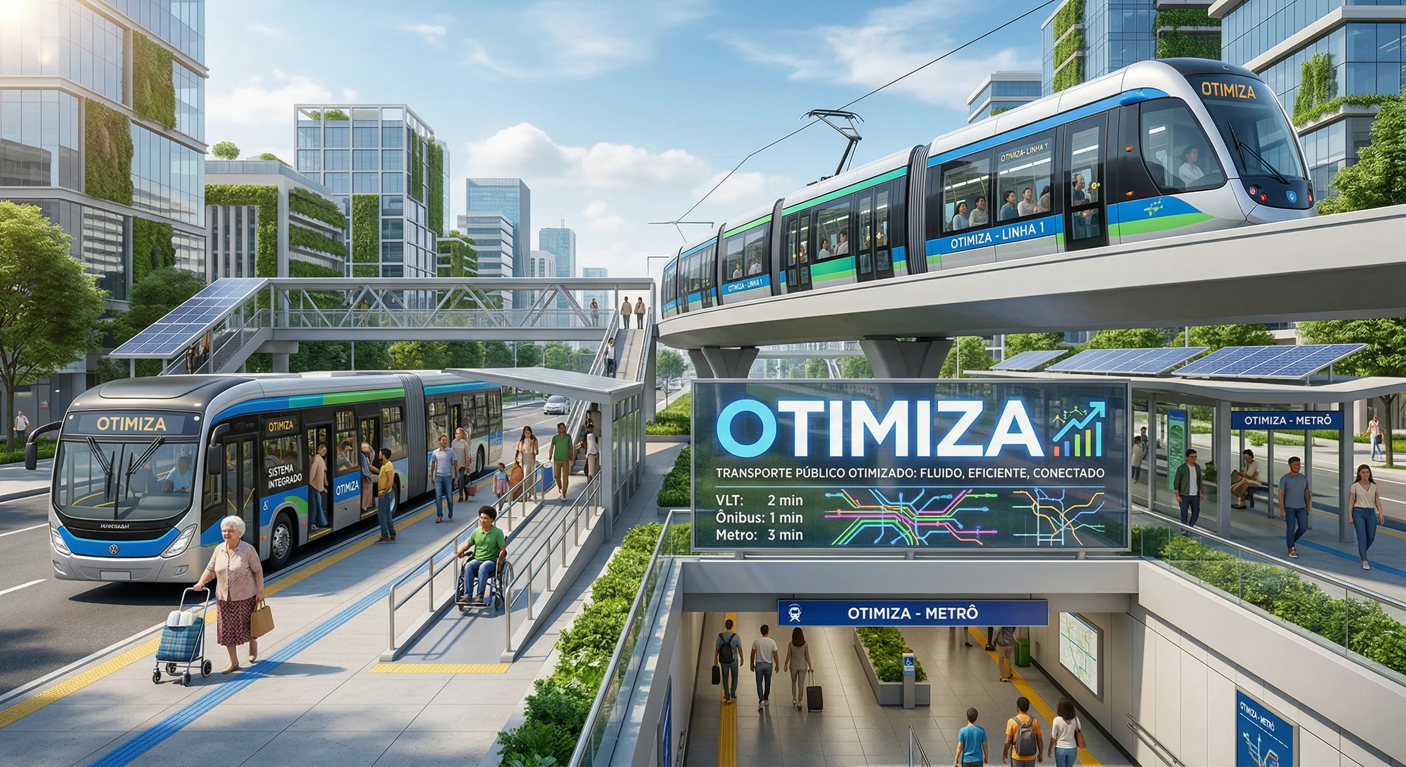 Panorama urbano de Recife com transporte público e mobilidade corporativa